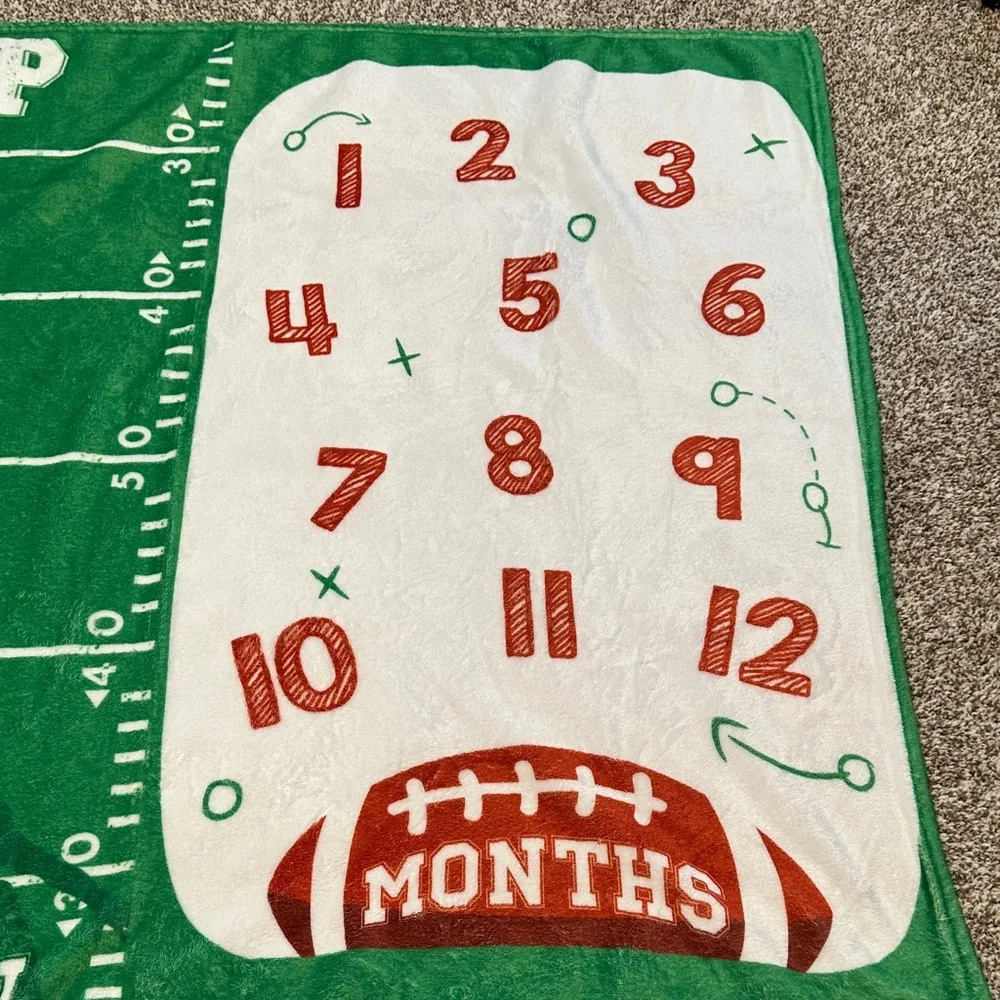 Green Football Milestone Baby Blanket - Touch Down Months